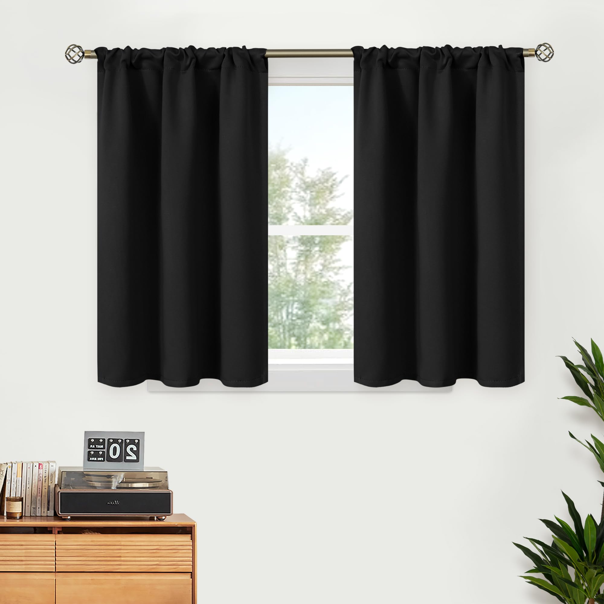 Black Curtains 36 Inches Long for Kithchen Windows Over Sink (2 Count)