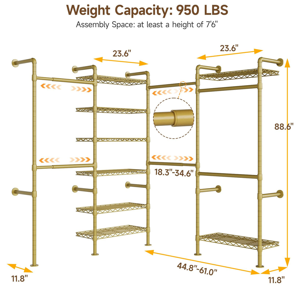 L4 Wall Mounted Heavy Duty Corner Industrial Pipe Clothing Rack