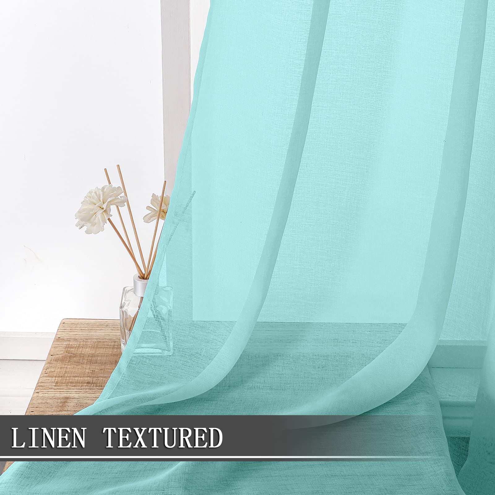 Sheer Curtain Linen Textured Bedroom Curtains Sheer Light Filtering Rod Pocket Voile Curtain for Living Room (2 Count)
