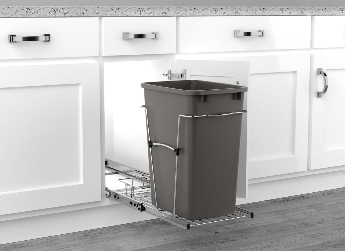 Single 35 Qt Pullout Trash Can for Base Kitchen Cabinets