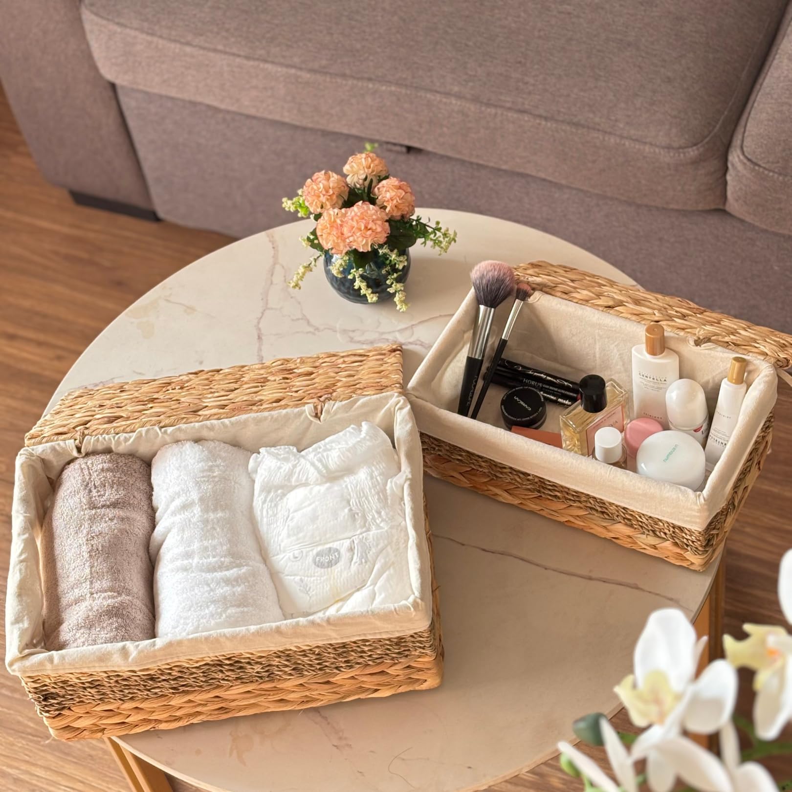 Wicker Storage Baskets with Lid and Lining (2 Count)