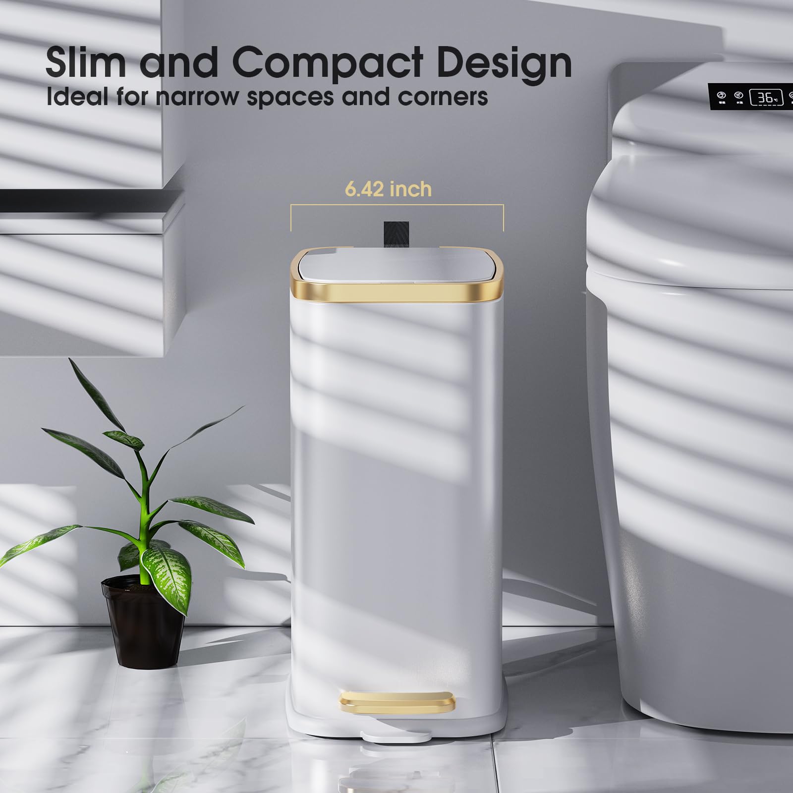 Small Bathroom Trash Can with Lid Soft Close