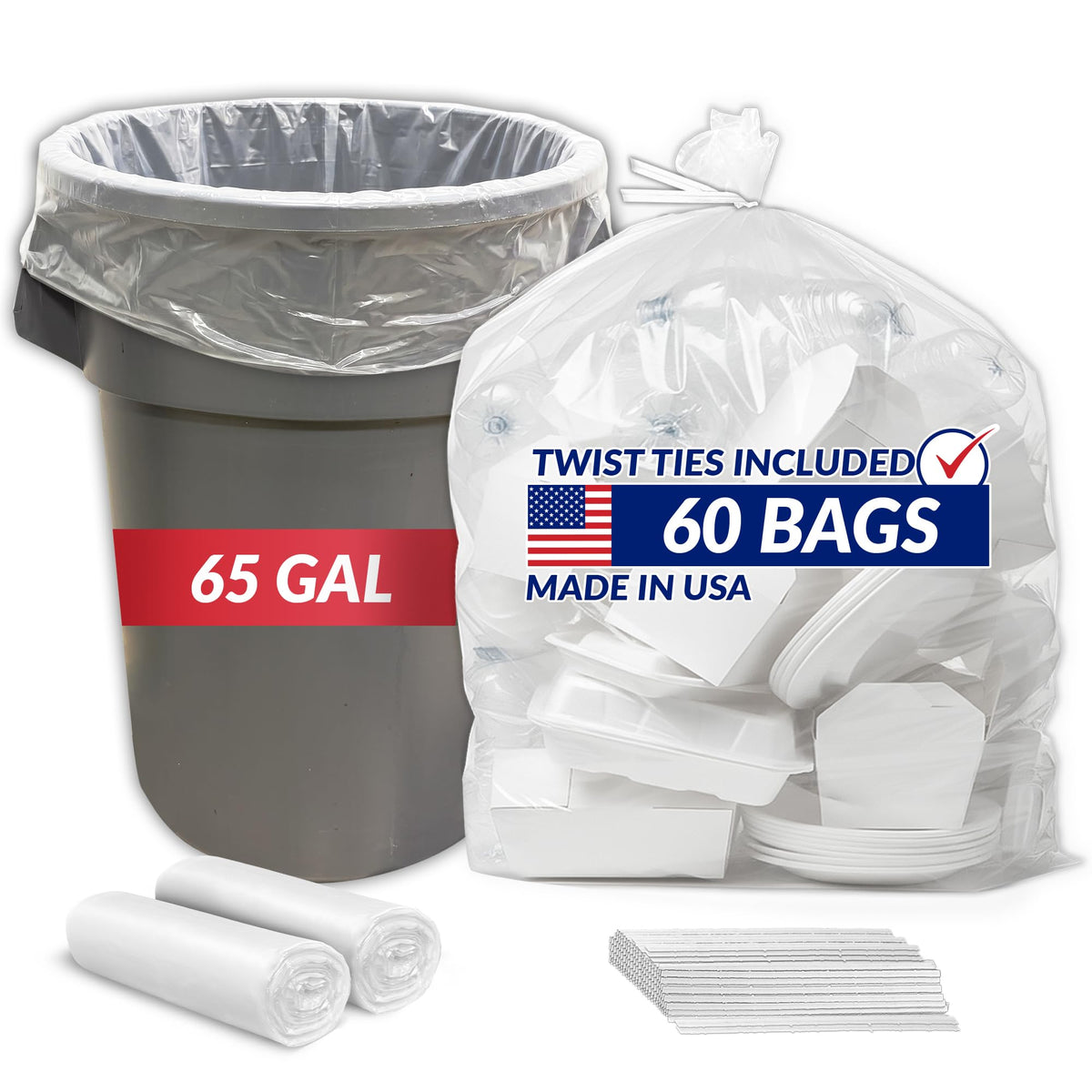 65 Gallon Trash Bags Heavy Duty (60 Count)