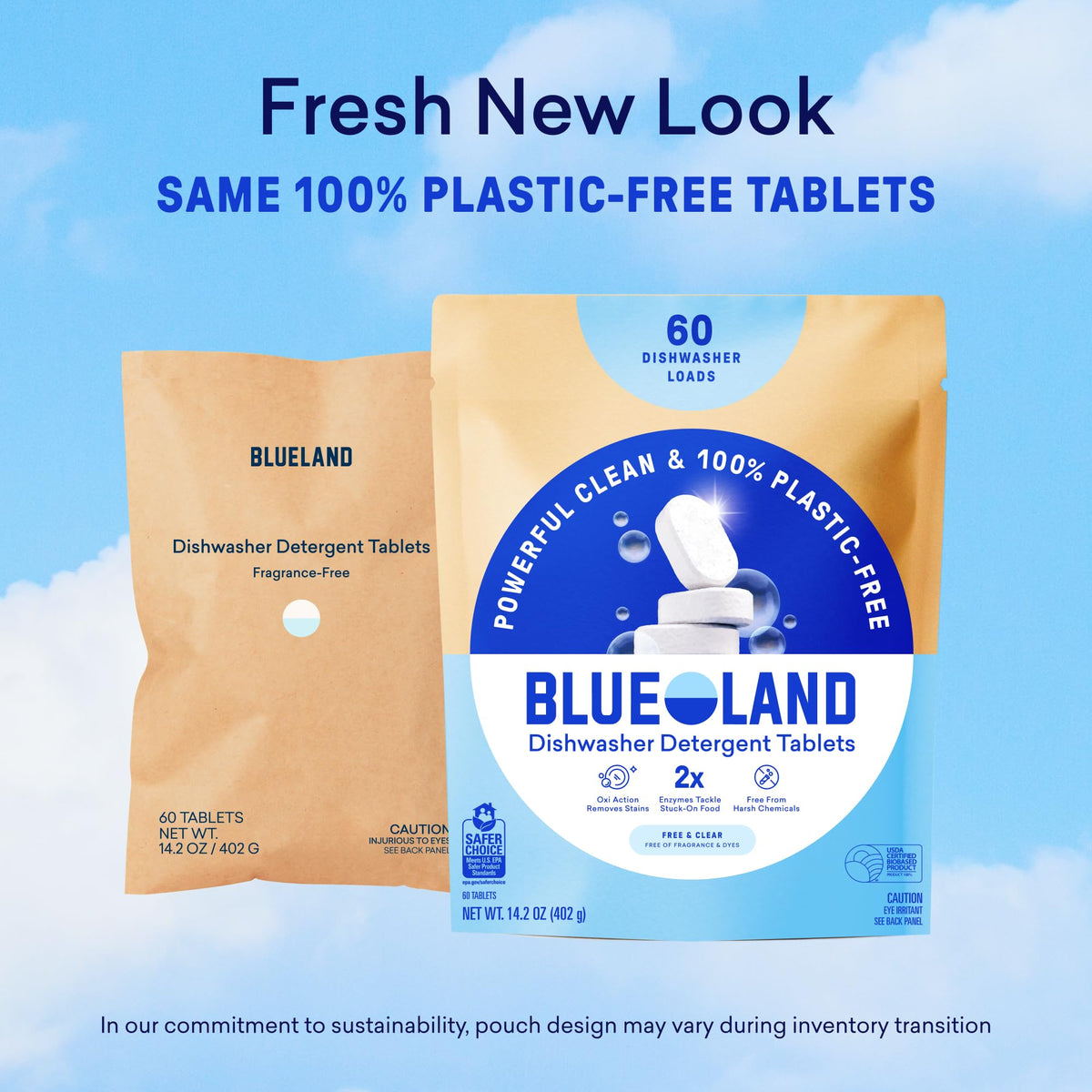 100% Plastic Free Dishwasher Detergent Tablets Set (60 Count)