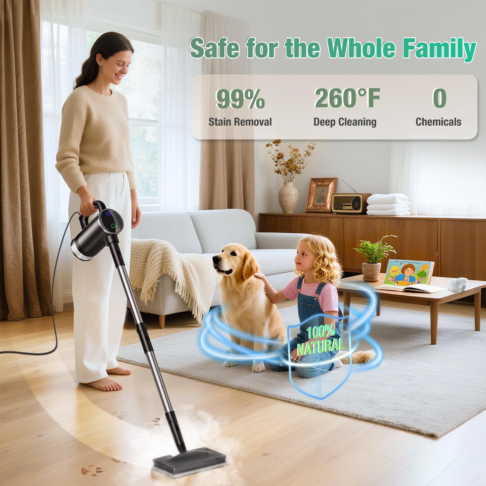 11-in-1 Steam Mop, Detachable Handheld Steam Cleaner with 3-Level Steam