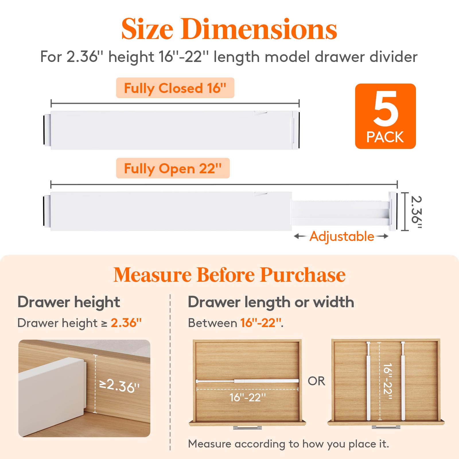 2.36" Upgrade Kitchen Drawer Dividers (5 Count)