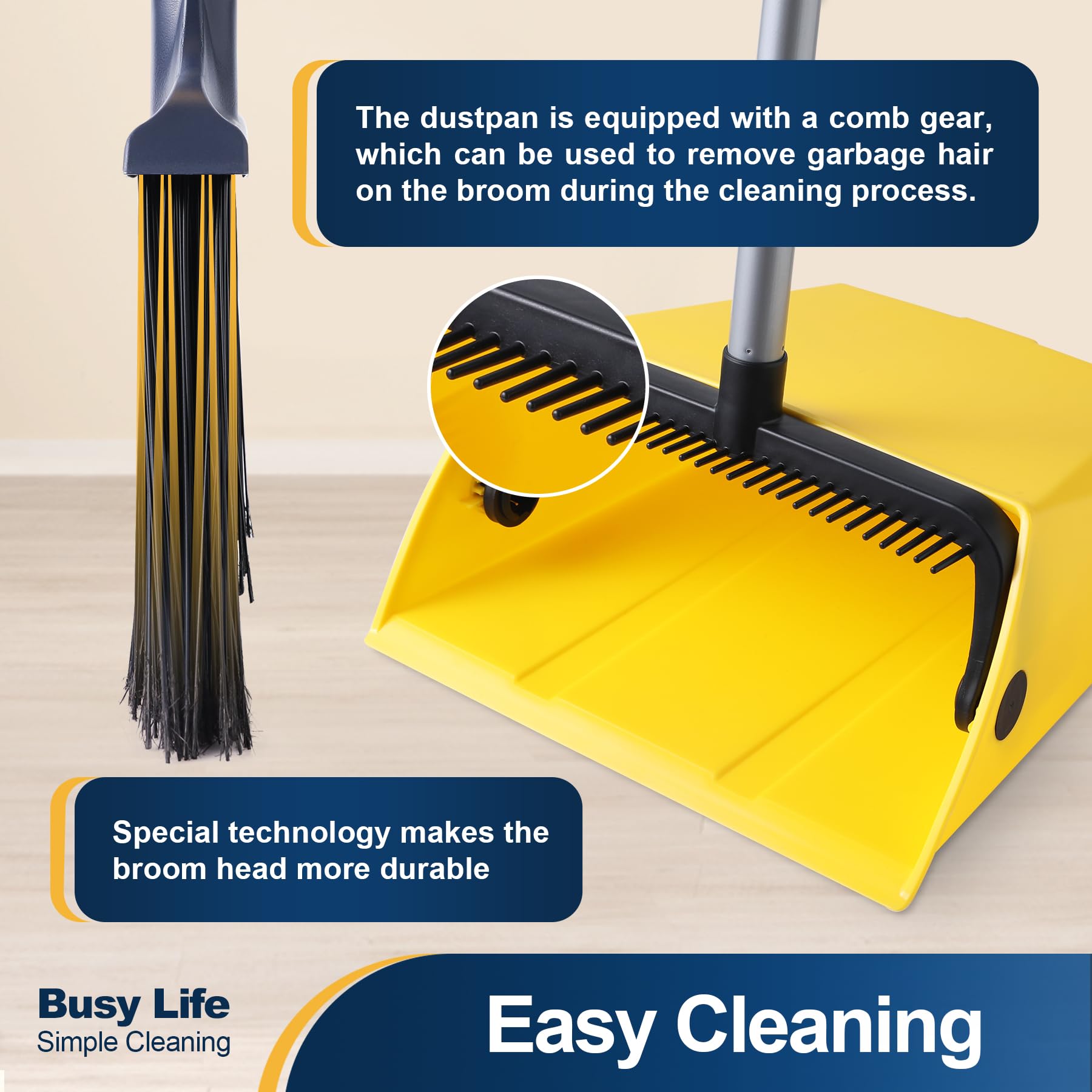 Commercial Broom and Dustpan Set with Comb Commercial Outdoor Indoor