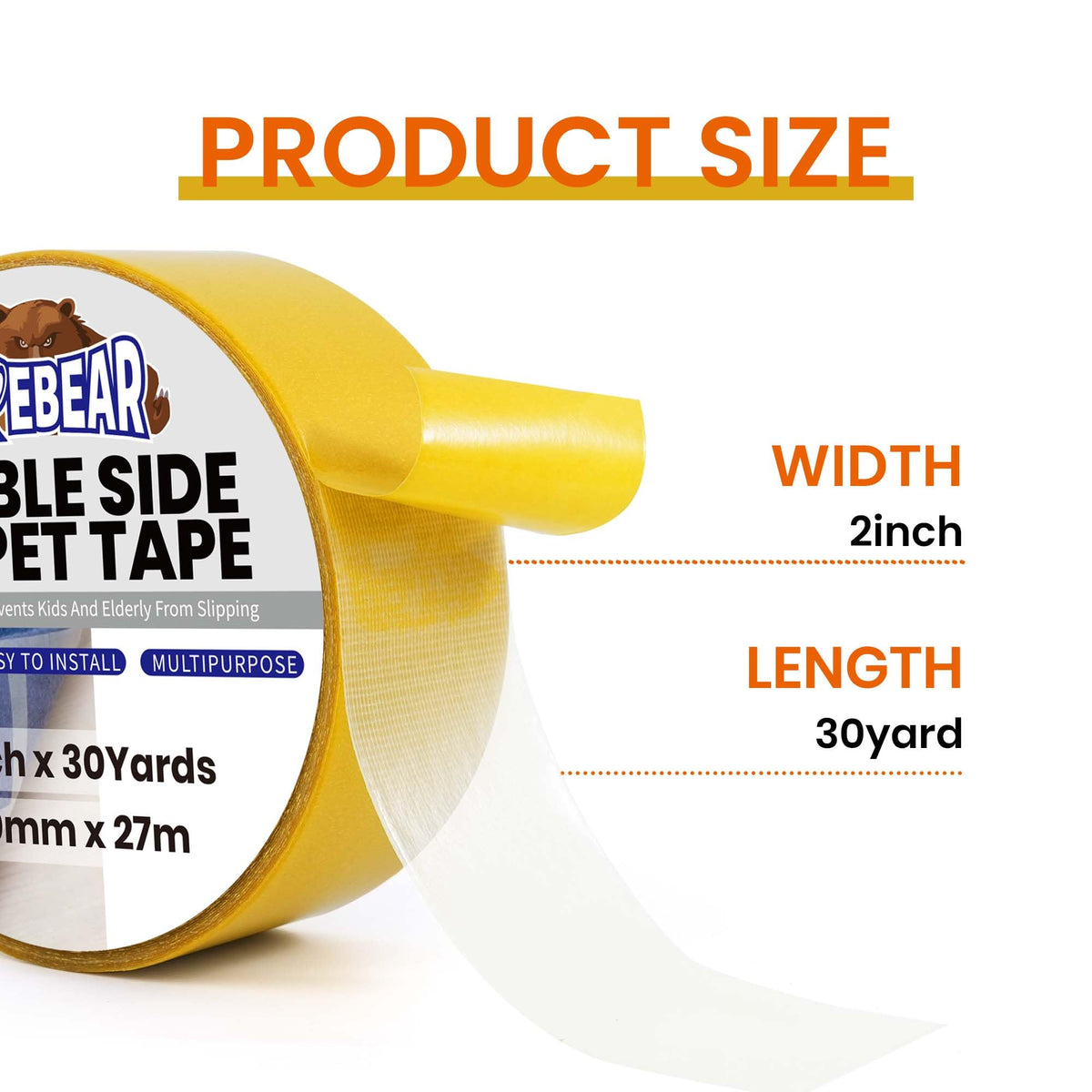 Carpet Tape Double Sided 2Inch x 30Yards Heavy Duty Rug Gripper
