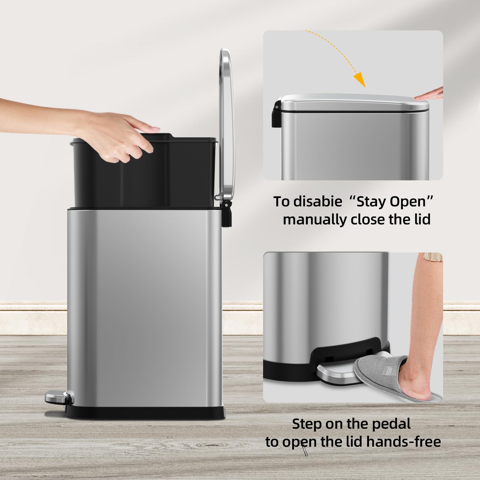 Slim Bathroom Trash Can with Lid
