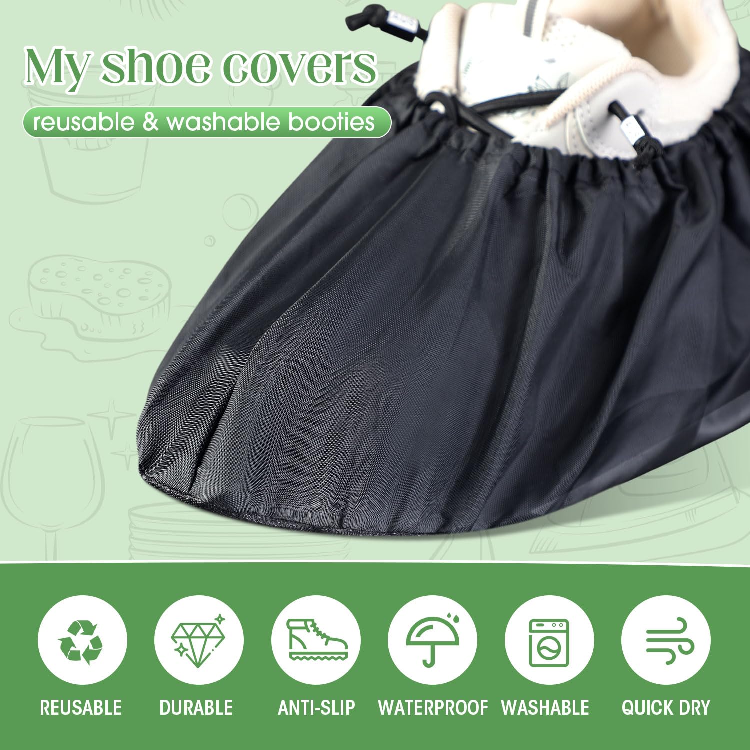 8 Pairs Non Slip Reusable Shoe Covers Waterproof Boot Covers for Household Carpet Floor Protection Machine Washable (8 Count)