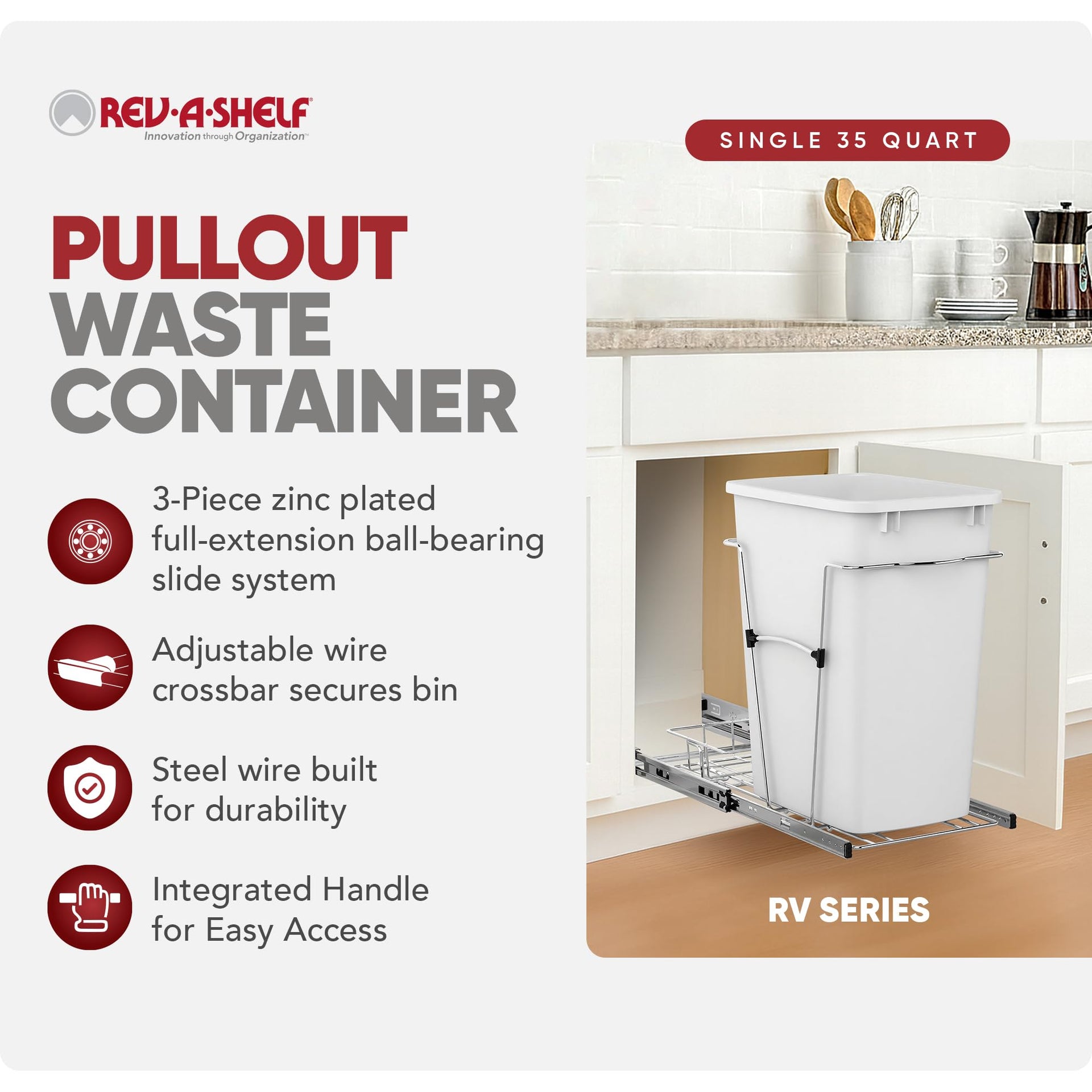 Single Pullout Trash Can for Kitchen Cabinets
