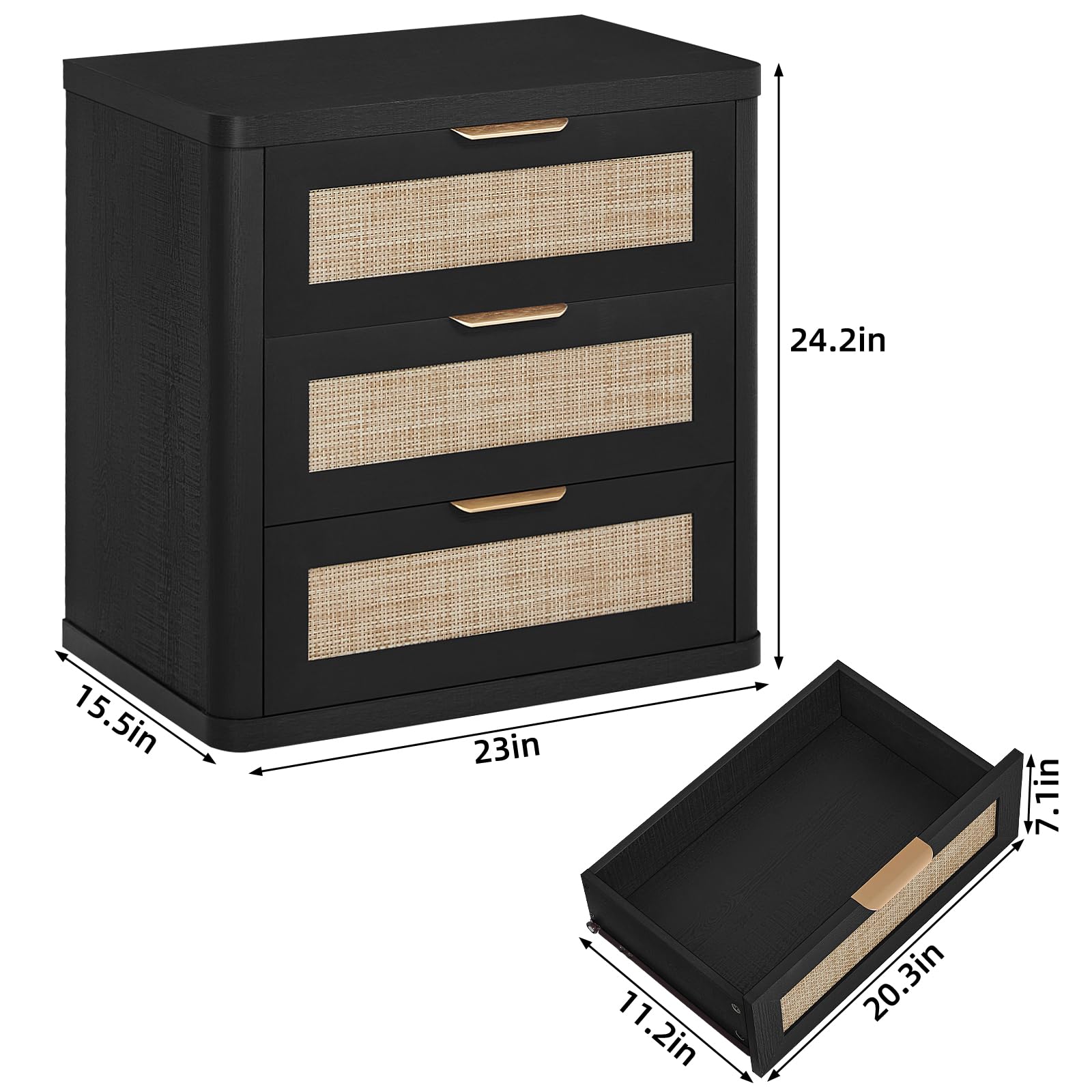 Rattan 23" Nightstands with Drawers for Bedroom