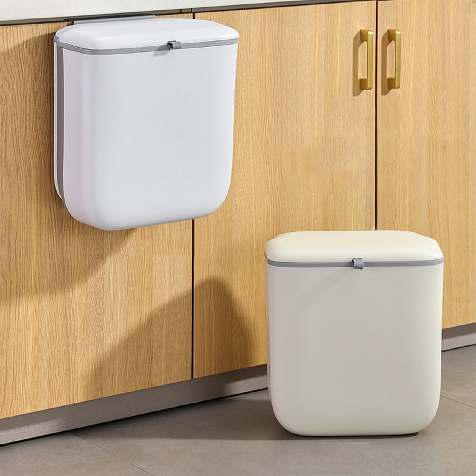 3.2 Gallon Foldable Hanging Trash Can with Lid for Cabinet Door