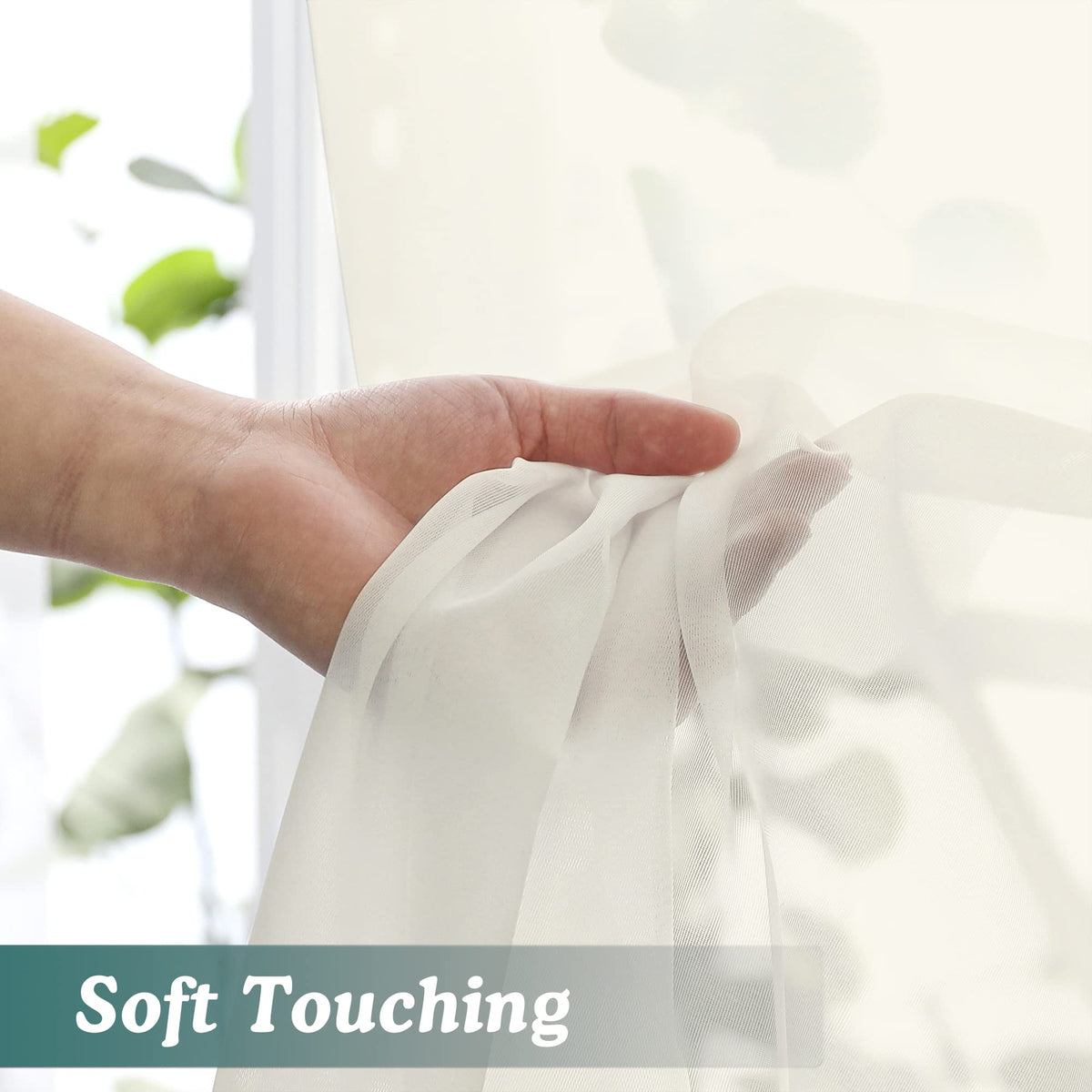 Ivory Sheer Window Curtain Panels 45 Inch