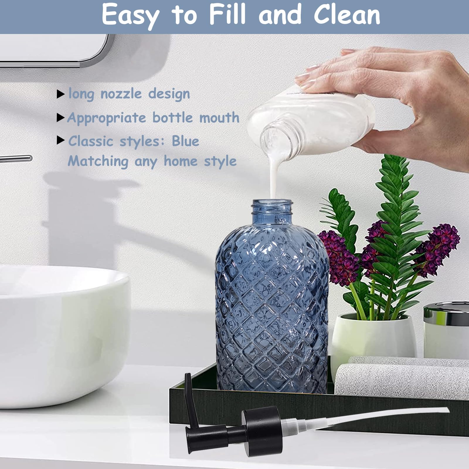 Blue Glass Dish Soap Dispenser for Kitchen