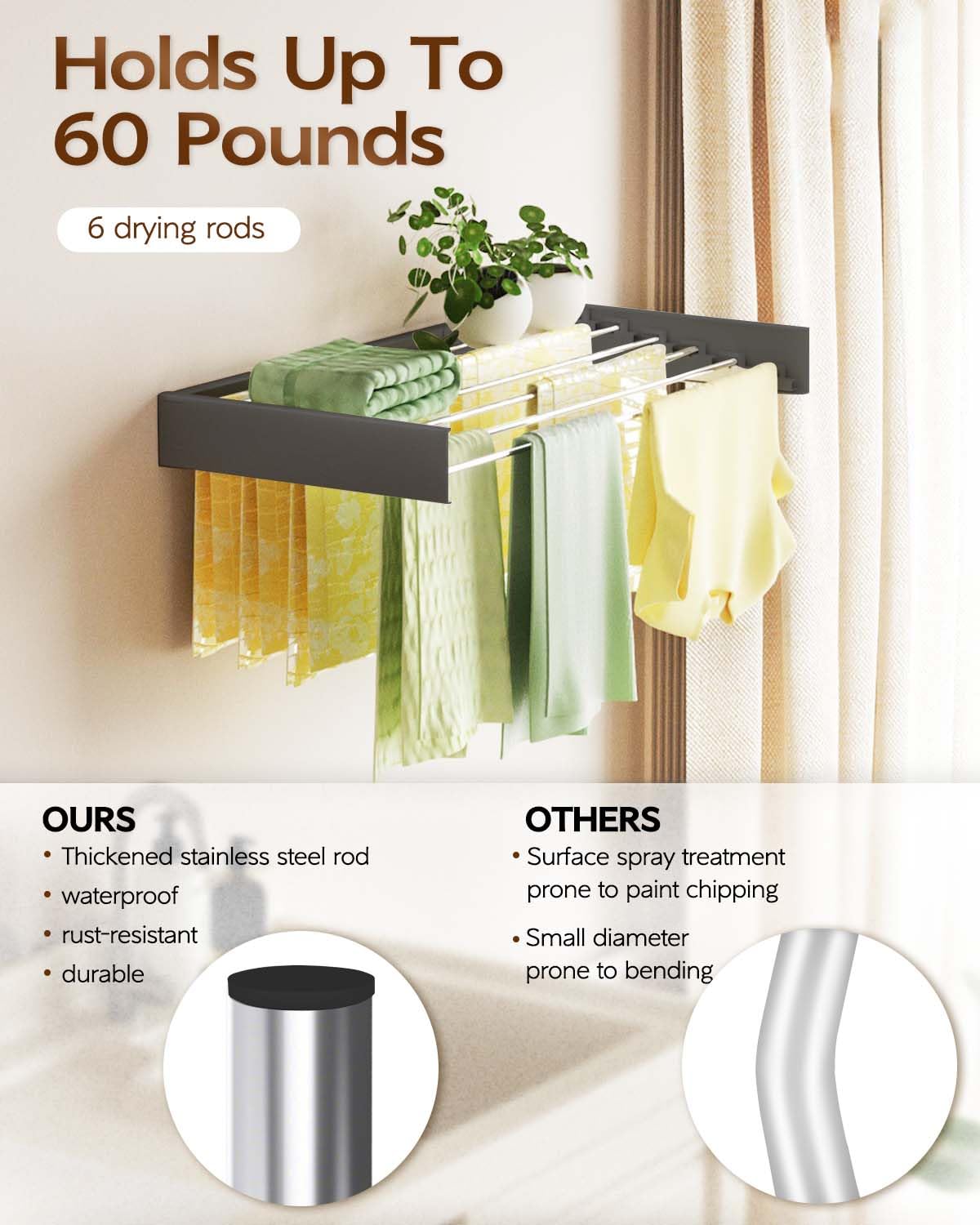 Wall Mounted Clothes Drying Rack 40"