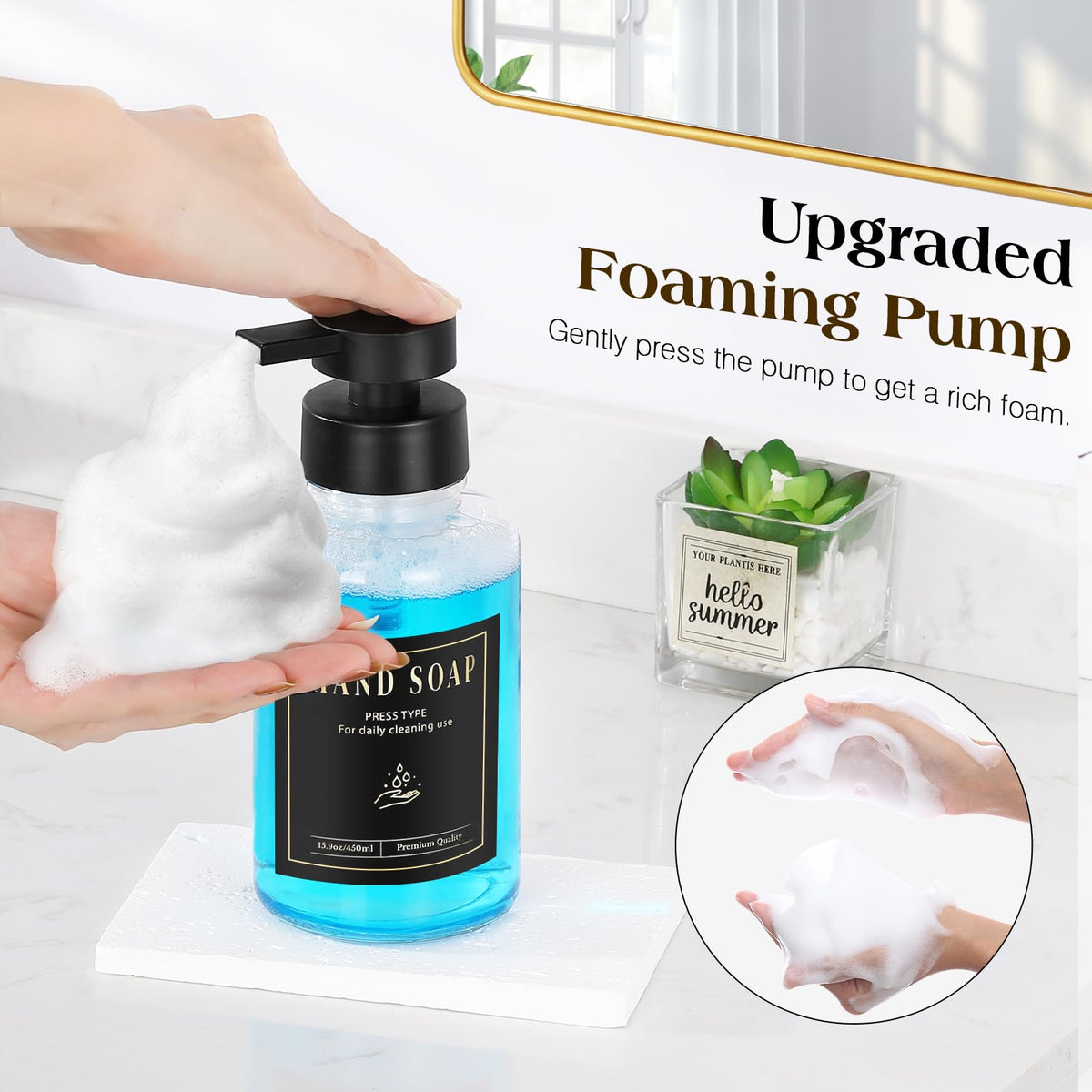 Glass Foaming Soap Dispenser 15oz Hand Soap Bottle