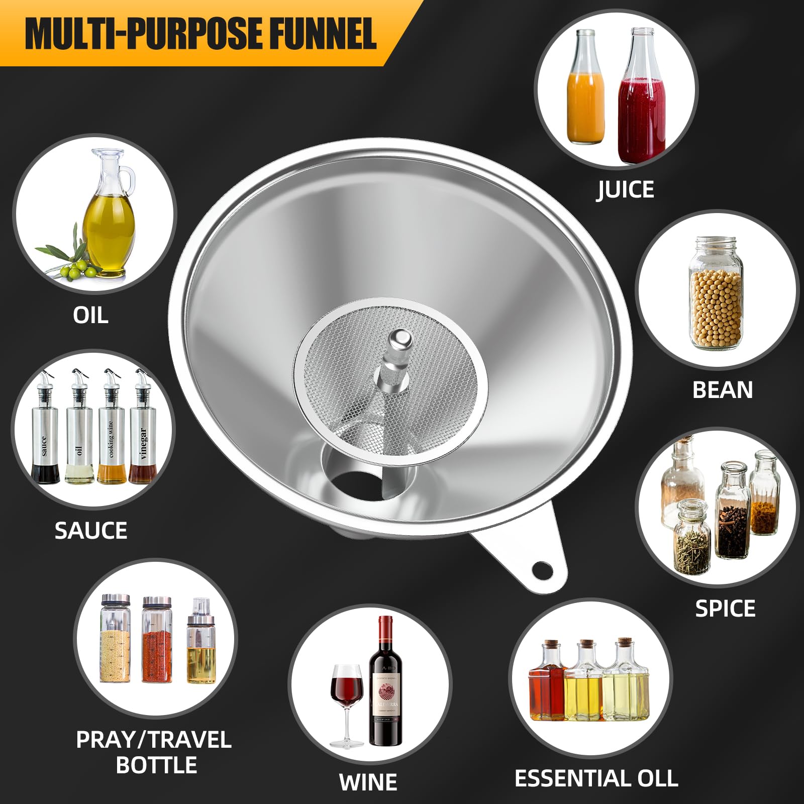3 Pack Stainless Steel Kitchen Funnel Set (3 Count)