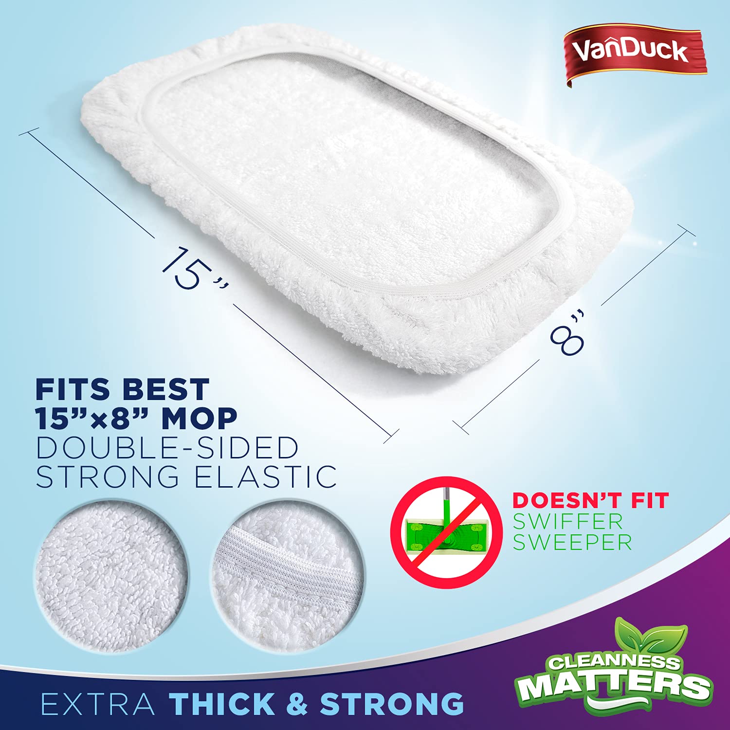100% Cotton Terry Mop Pads 15x8 Inches (3 Count)