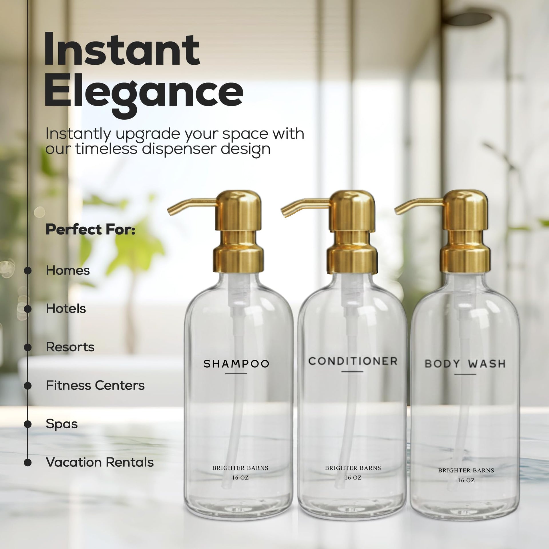 Luxury Shampoo and Conditioner Dispenser Set by Brighter Barns (6 Count)