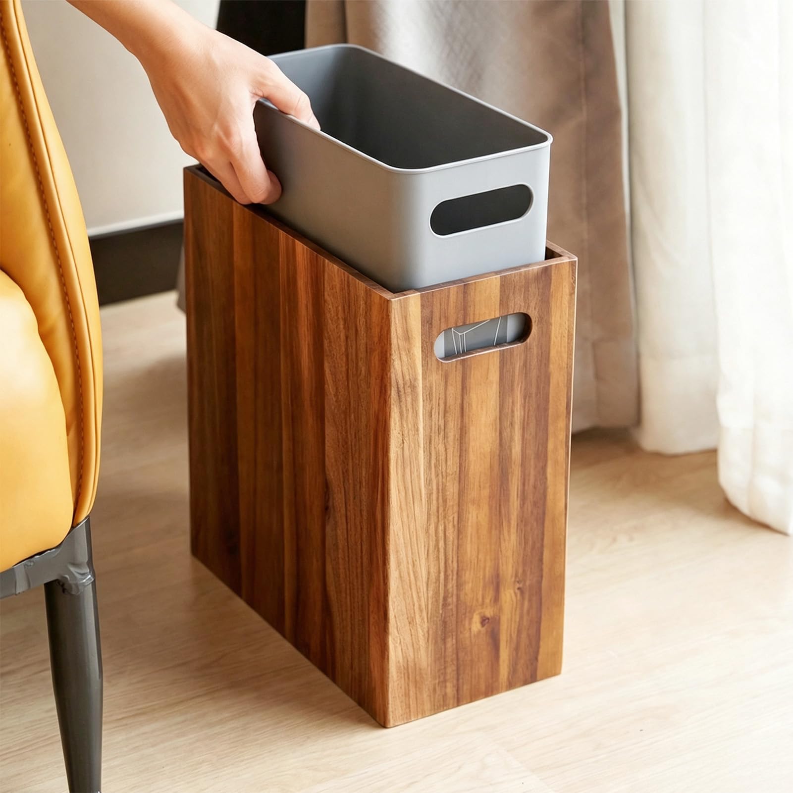 3 Gallon Solid Acacia Wood Trash Can with Liner & Handles