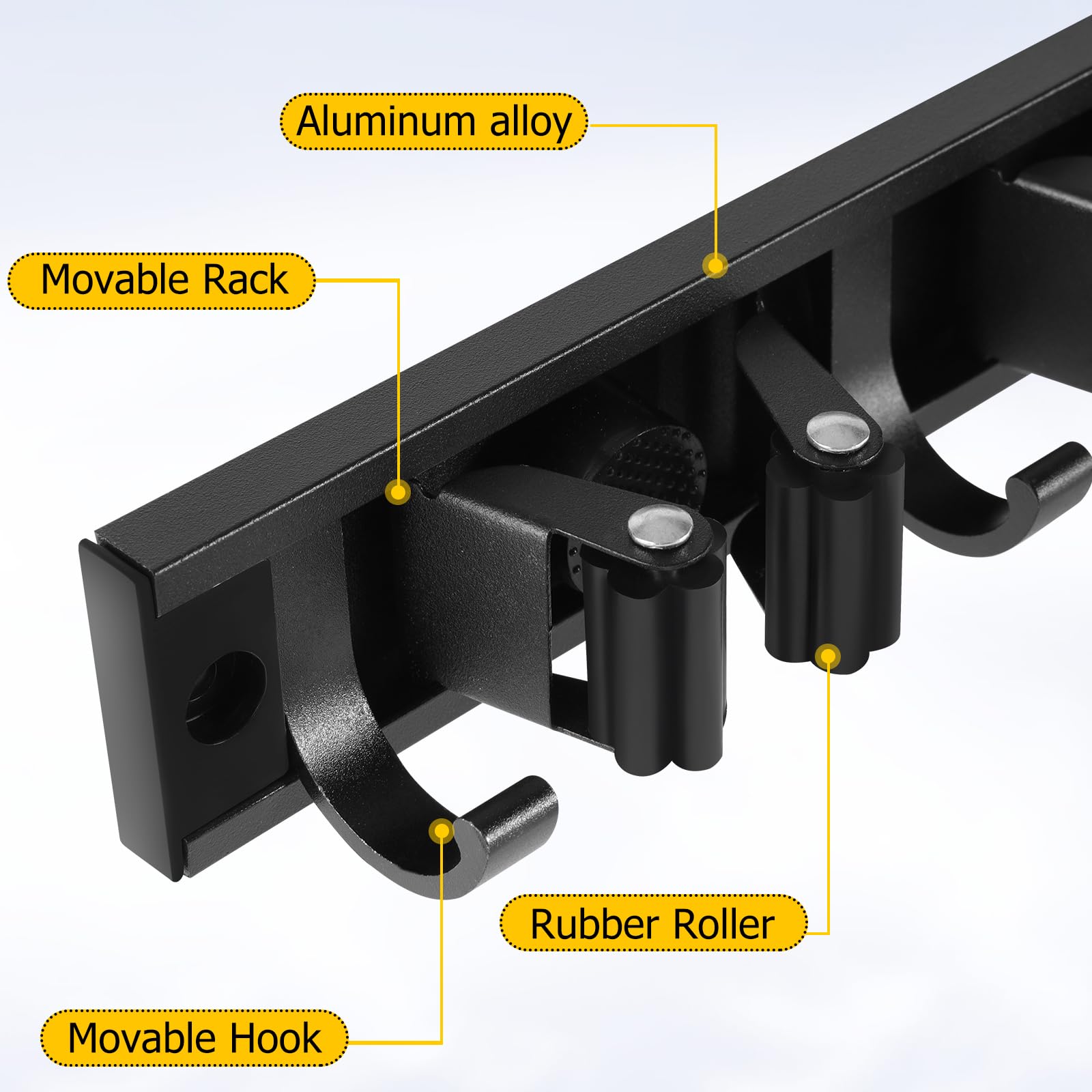 2 Pack Wall Mount Broom Holder with Sliding 3 & 4 Racks 4 Hooks