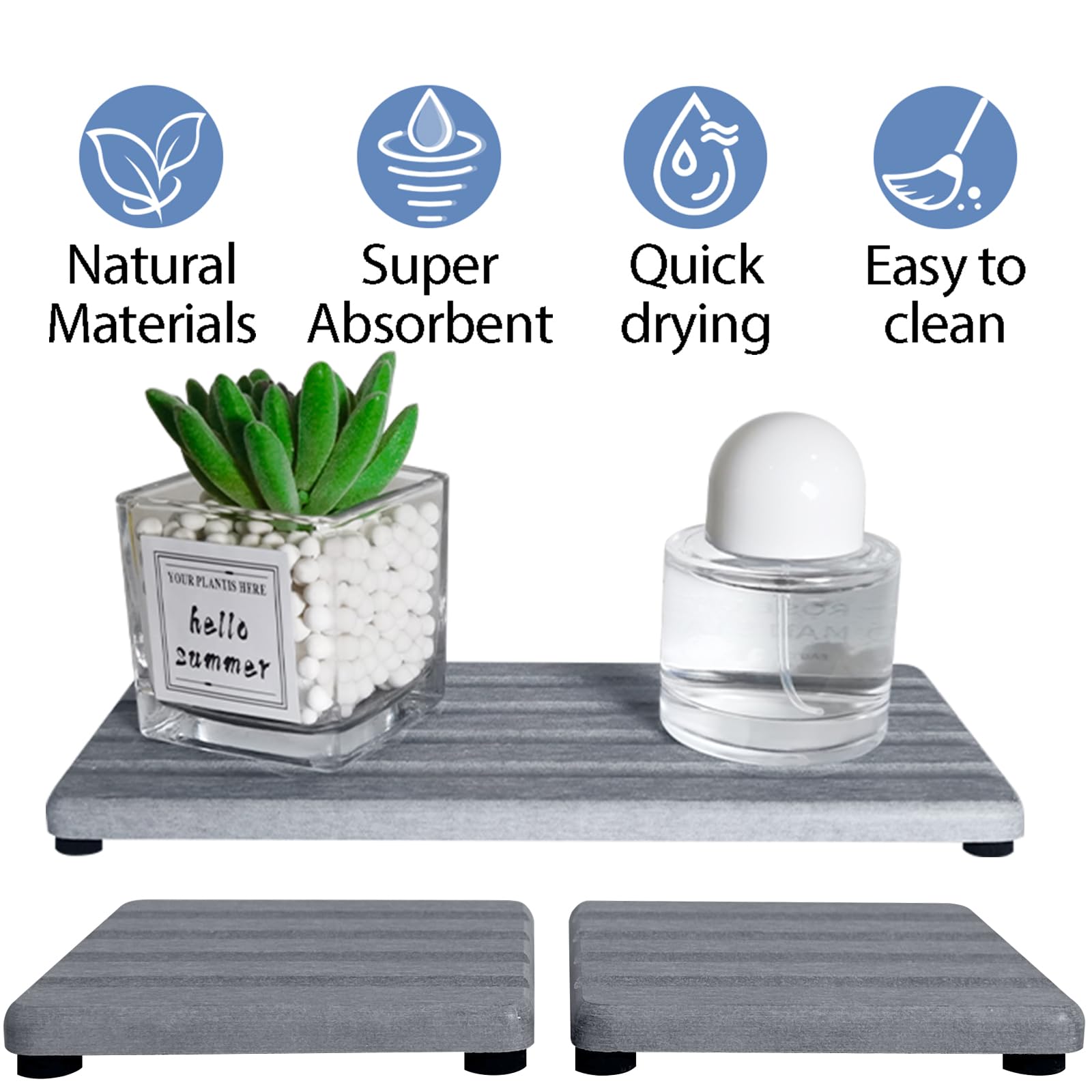 Set of 3 Water Absorbing Stone Tray Diatomite Hand Soap Holder for Bathroom