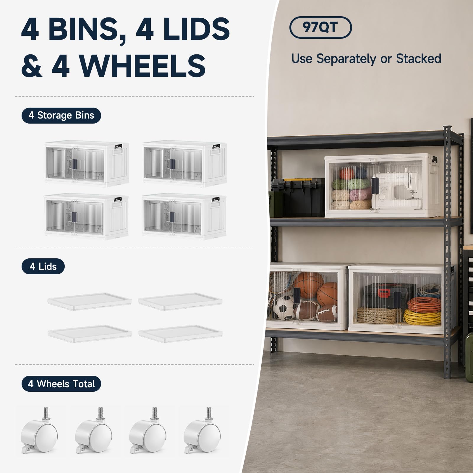 97QT Storage Bins with Lids for Closet