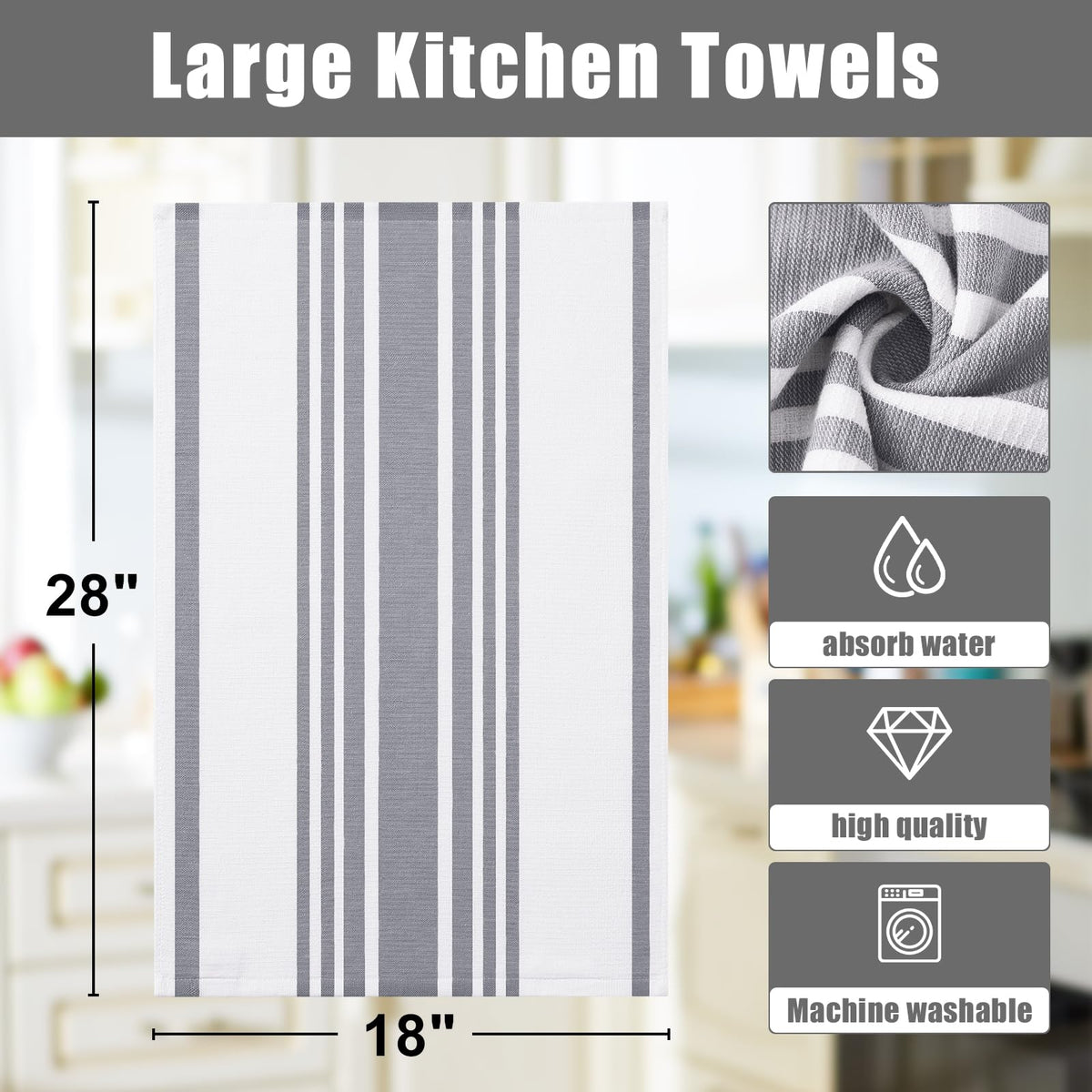 Premium Cotton Stripe Kitchen Towels 6 Pack (6 Count)