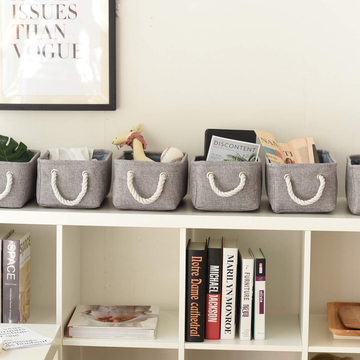 Foldable Small Storage Baskets with Strong Cotton Rope Handles [6 (6 Count)