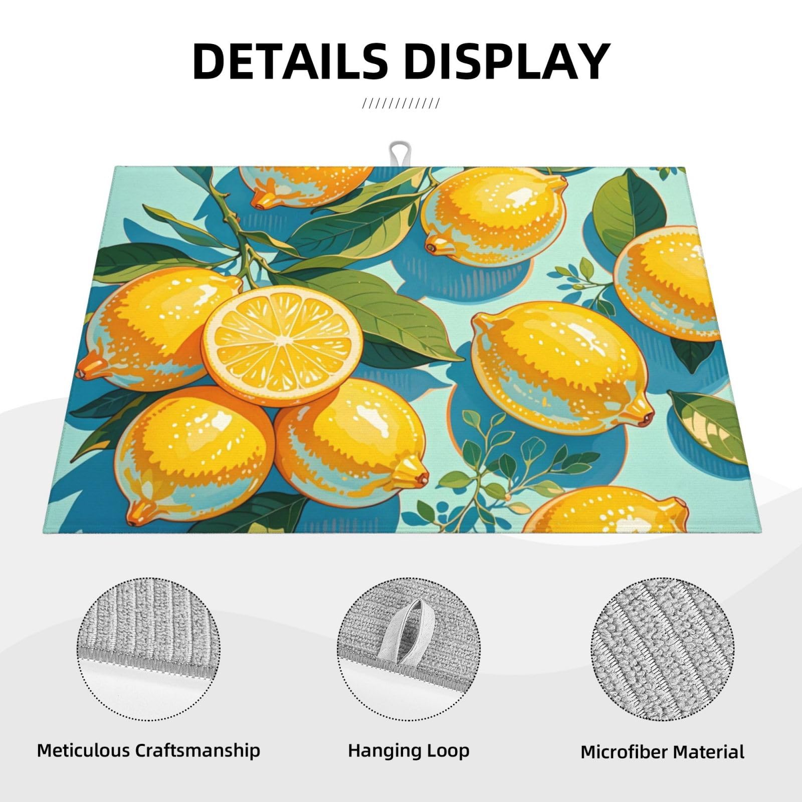 lemon Dish Drying Mat Highly Absorbent Double