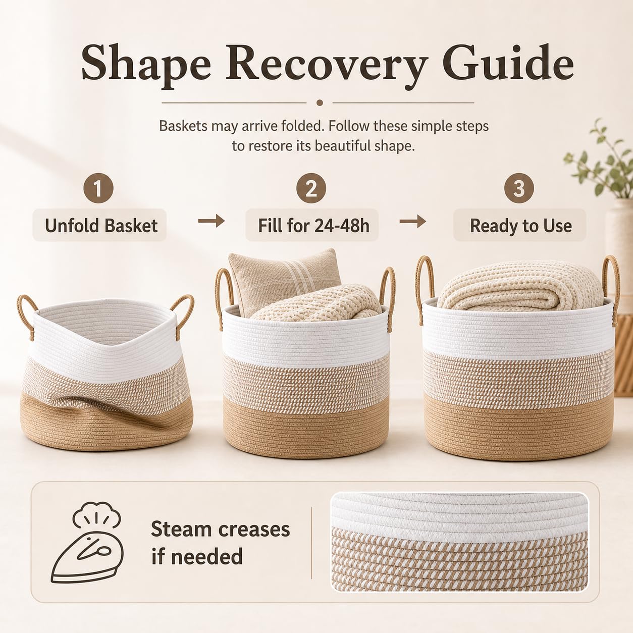 115L Extra Large Machine Washable Cotton Rope Blanket Basket