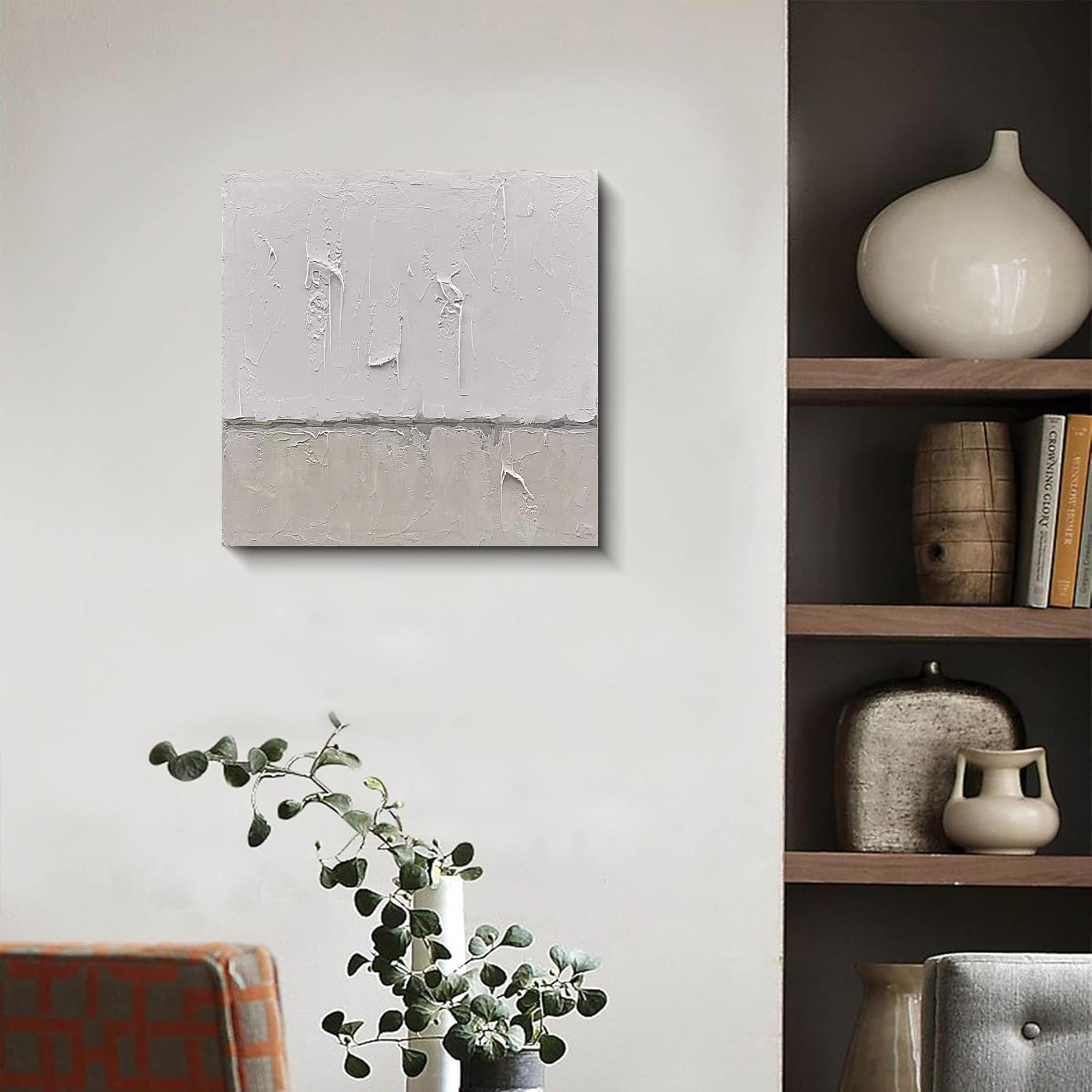 Art minimalist style gray and white abstract oil painting