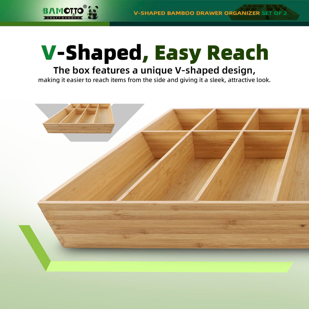 13 Slot V Shaped Bamboo Drawer Organizer Set of 2 (88 Ounce)