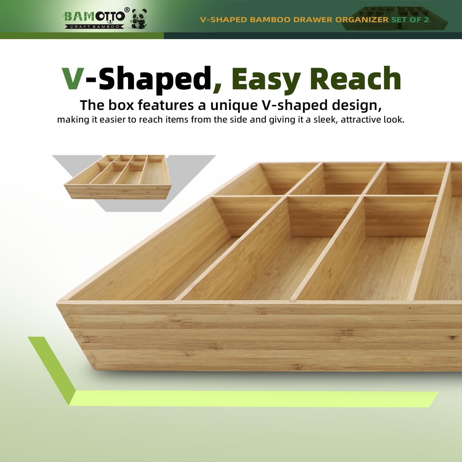 13 Slot V Shaped Bamboo Drawer Organizer Set of 2 (88 Ounce)