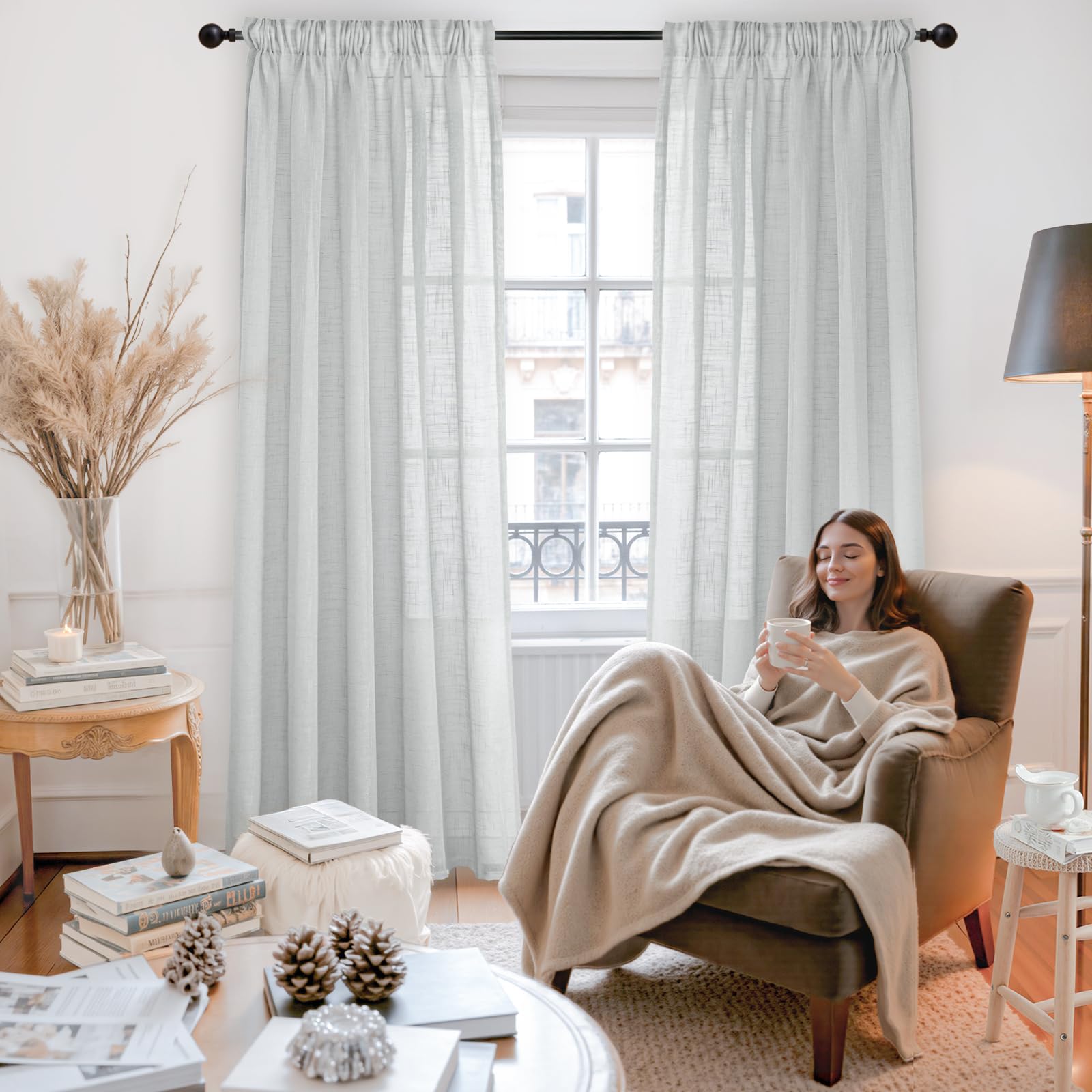 Grey Linen Curtains 72 Inch Length for Living Room (2 Count)