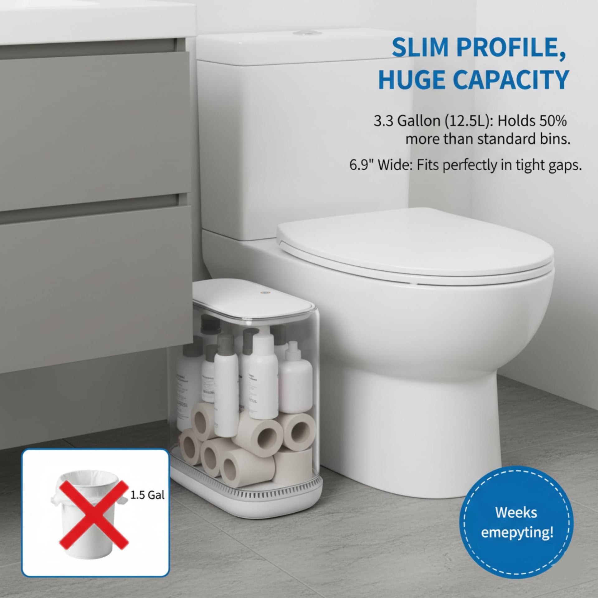 Dog Proof 3.3 Gal Slim Bathroom Trash Can with Locking Lid