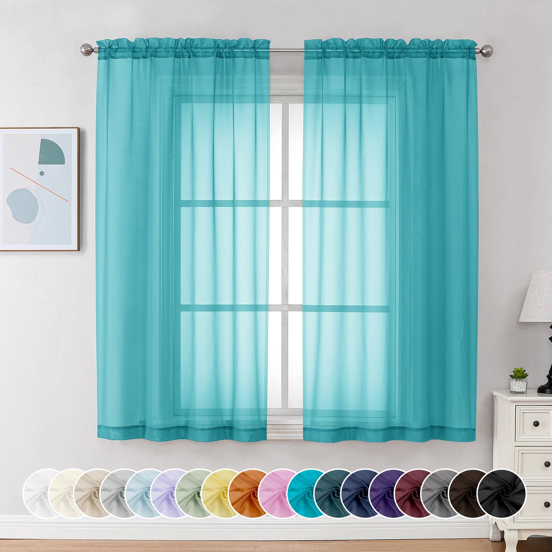Turquoise Sheer Curtains 54 Inch Long 2 Panels (2 Count)
