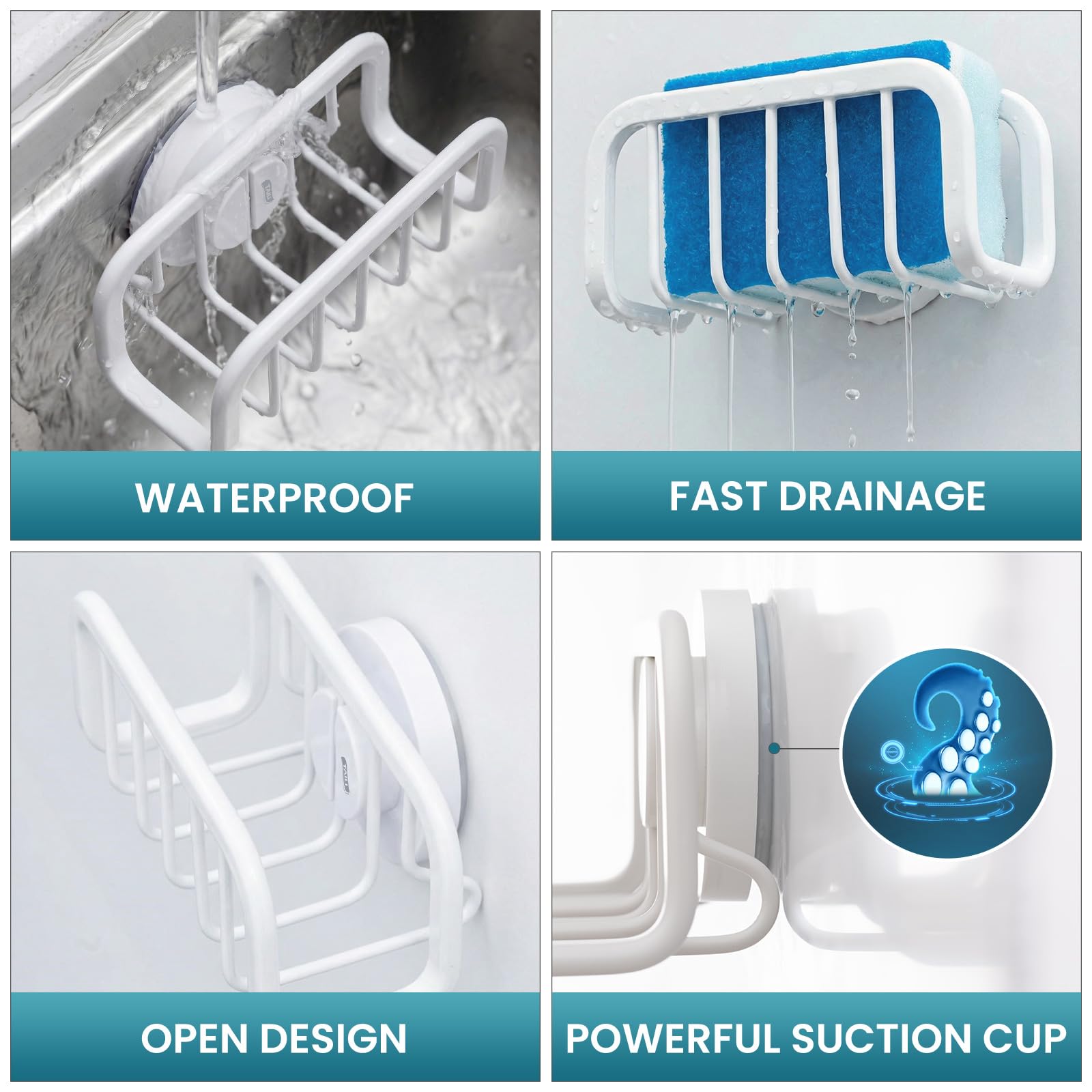 Rustproof Sponge Holder for Kitchen Sink with Suction Cup