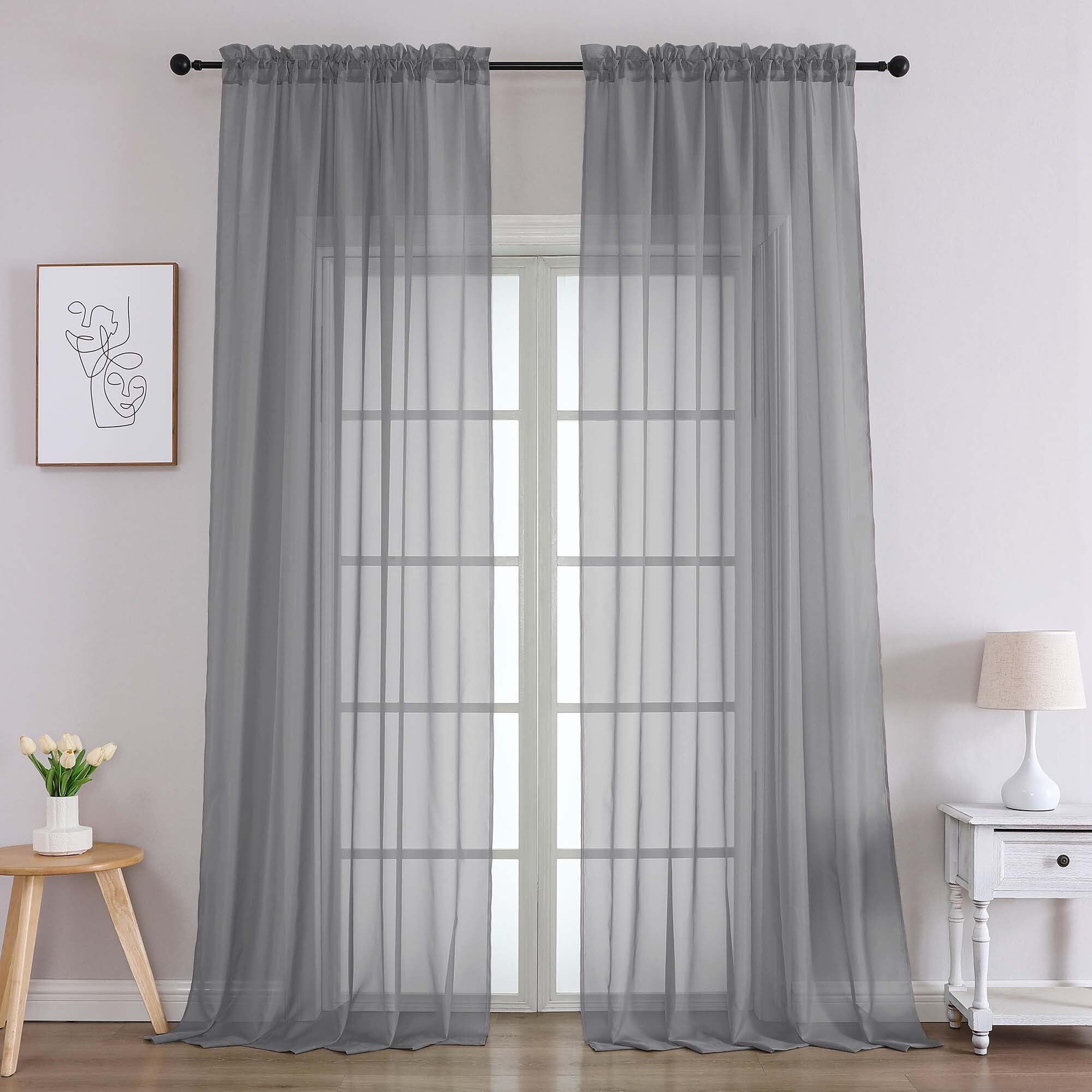 Charcoal Grey Sheer Curtains 96 Inches Long 2 Panels (2 Count)