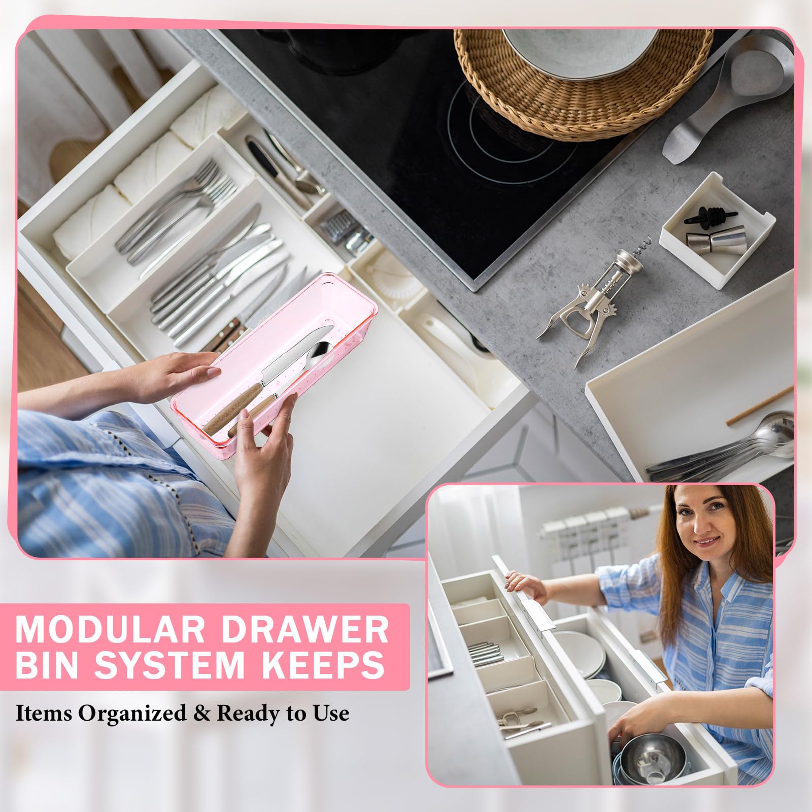 12 Pcs Clear Drawer Organizer 9 x 3 x 2 Inches Plastic Rectangle Trays Makeup Vanity Storage Bins and Kitchen Drawers Dividers for Office Desk Silverware Kitchen Utensils (12 Count)