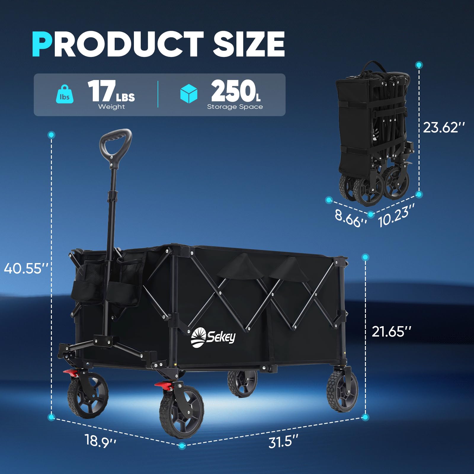 Collapsible Foldable Wagon with 300lbs Weight Capacity