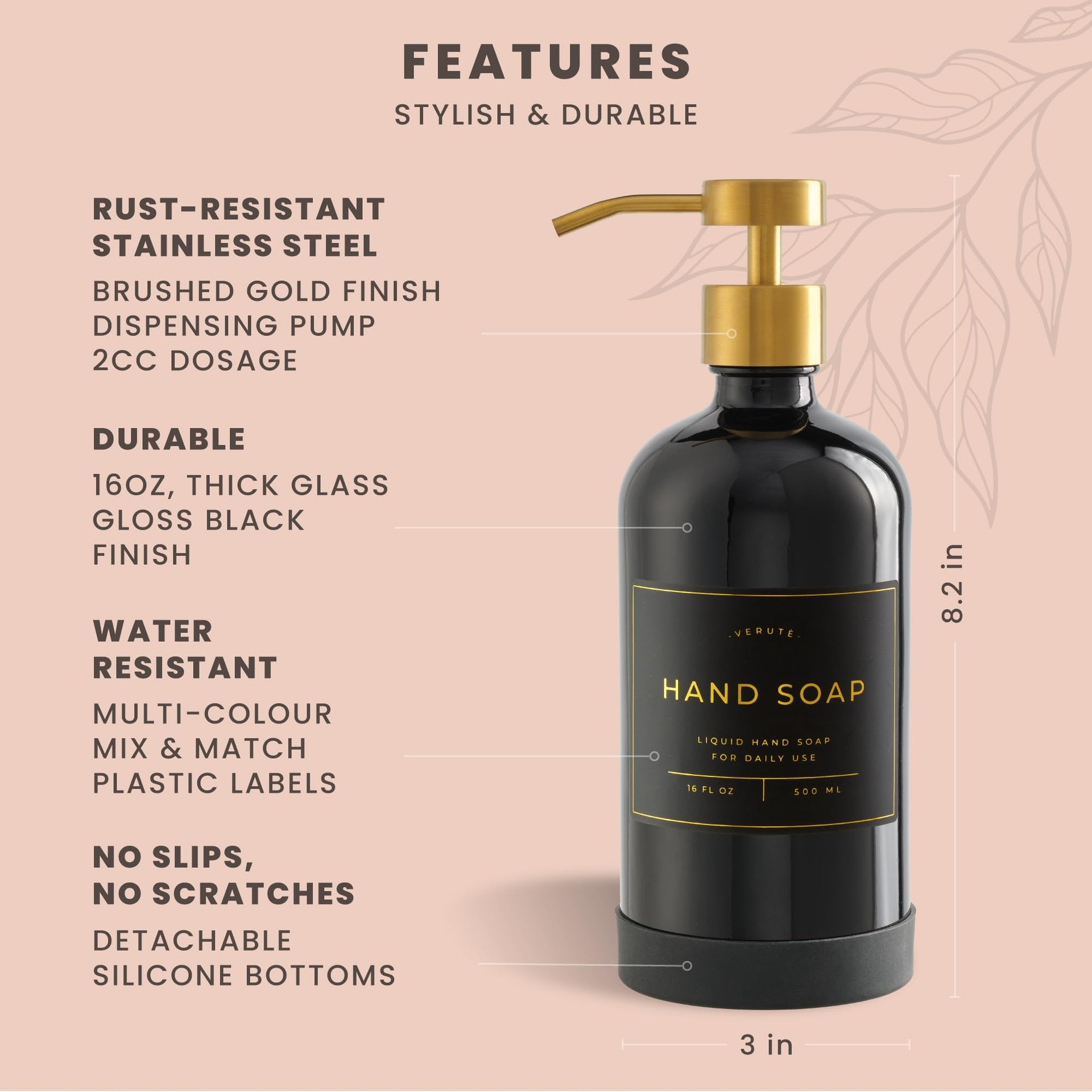 Hand and Dish Soap Dispenser for Kitchen and Bathroom (2 Count)