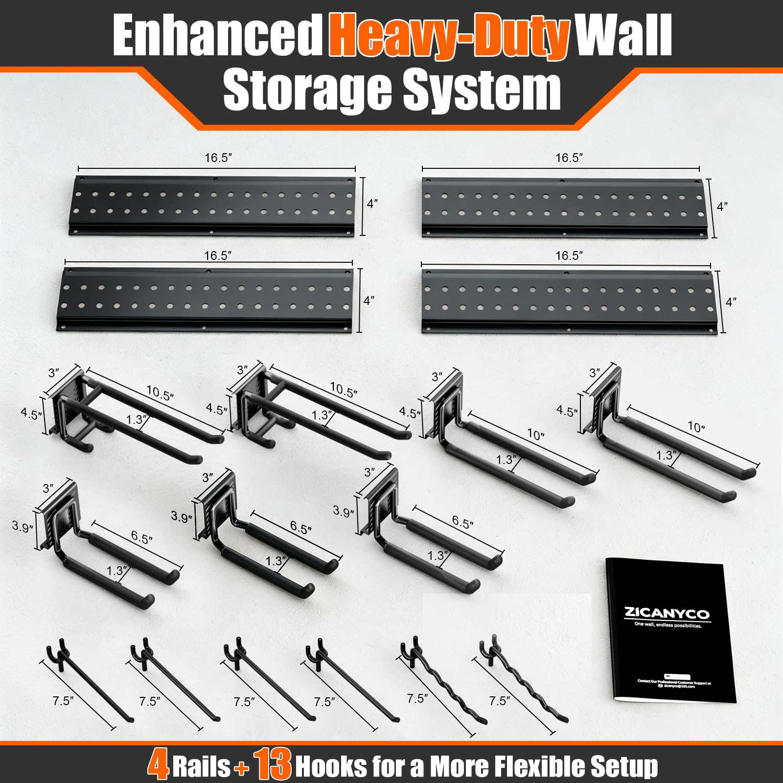 Garage Tool Organizer Wall Mount 66 inches with 13 Adjustable Heavy
