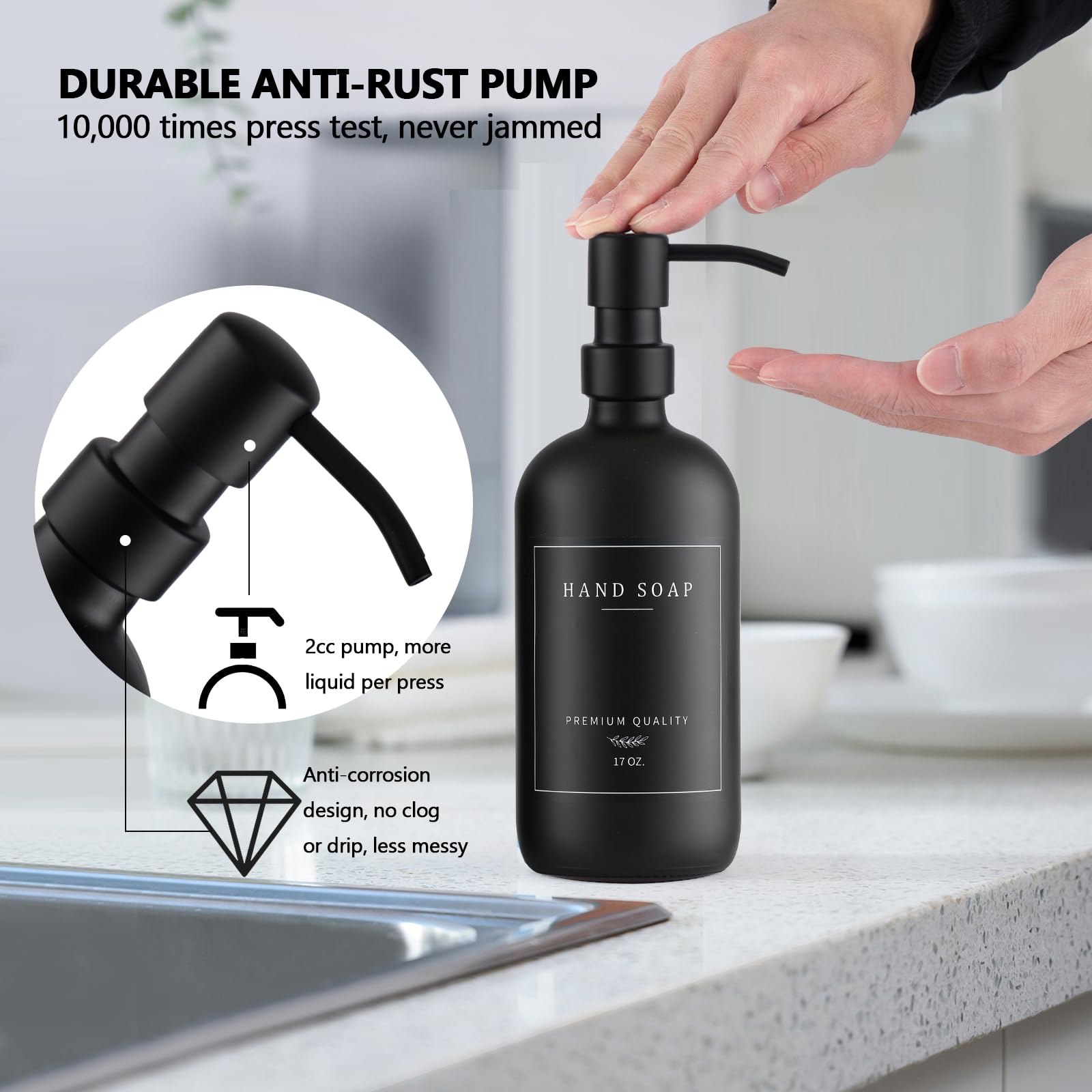 Black Thick Glass Soap Dispenser (2 Count)