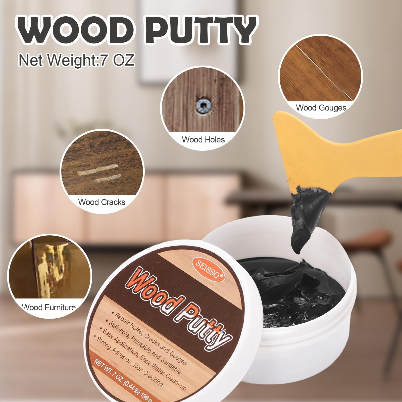 Wood Putty Black Wood Filler Paintable (7 Ounce)