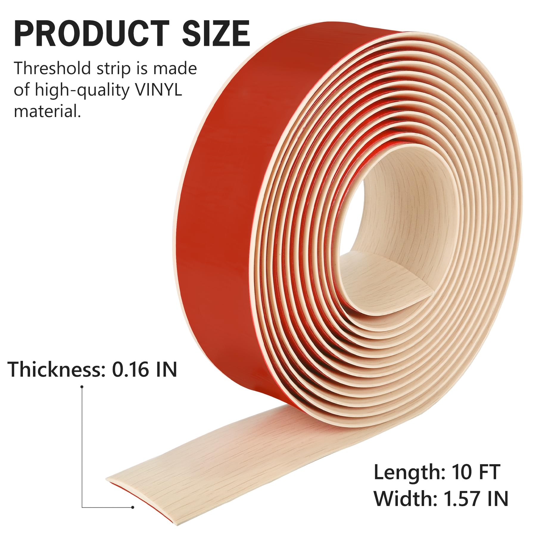 10Ft Floor Transition Strip Self Adhesive Vinyl Cover Floor Strip Flat Divider Transition Strip Wood Grain Design for Laminate Floor Gaps and Doorway Transitions (10 Foot)