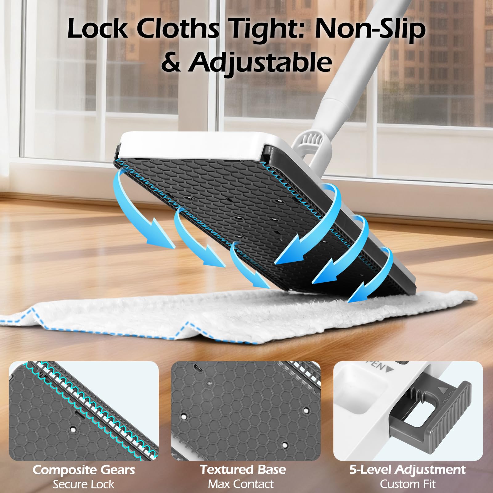 2-in-1 Hands Free Flat Mop,Disposable Dust Mop with 47" Long Handle