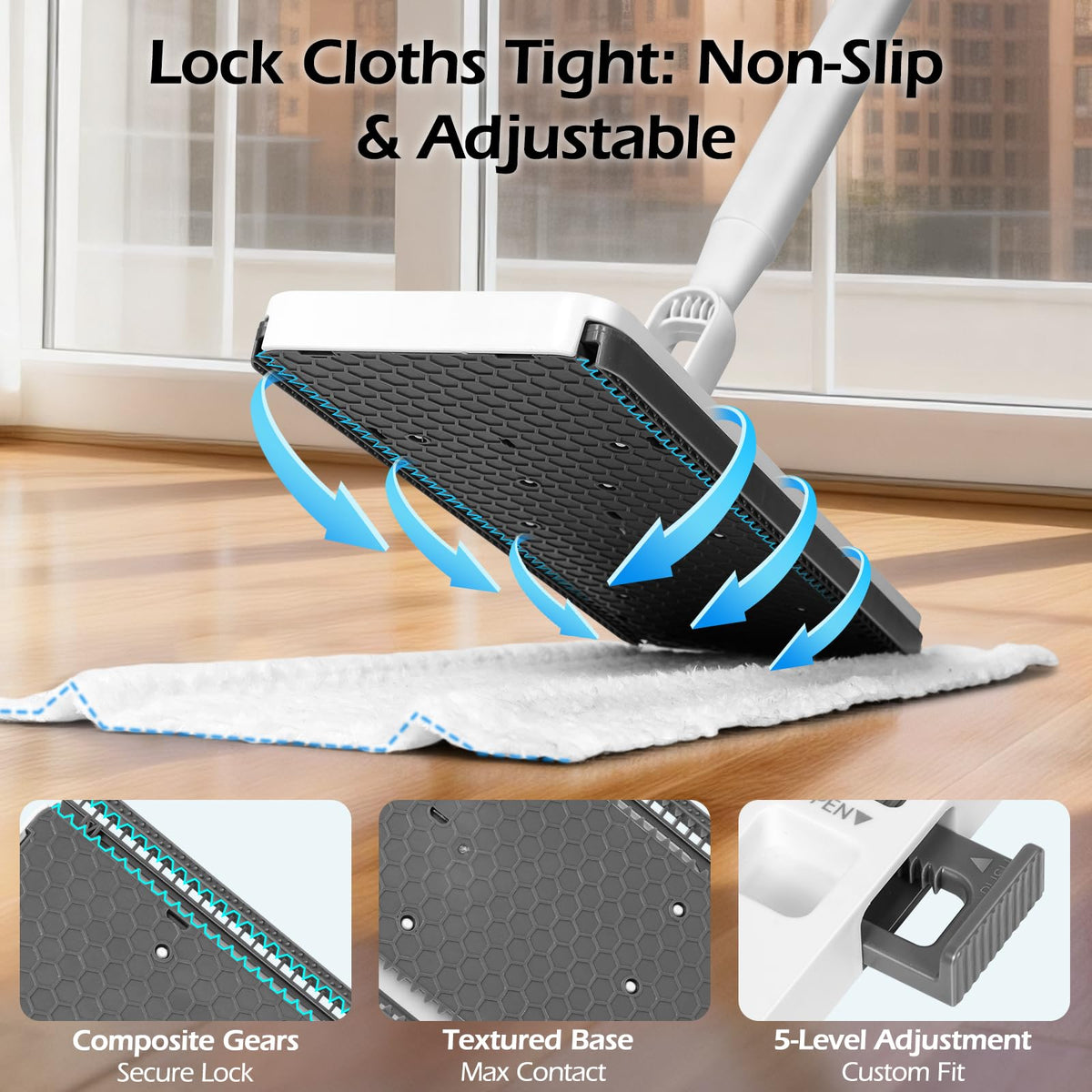 2-in-1 Hands Free Flat Mop,Disposable Dust Mop with 47" Long Handle
