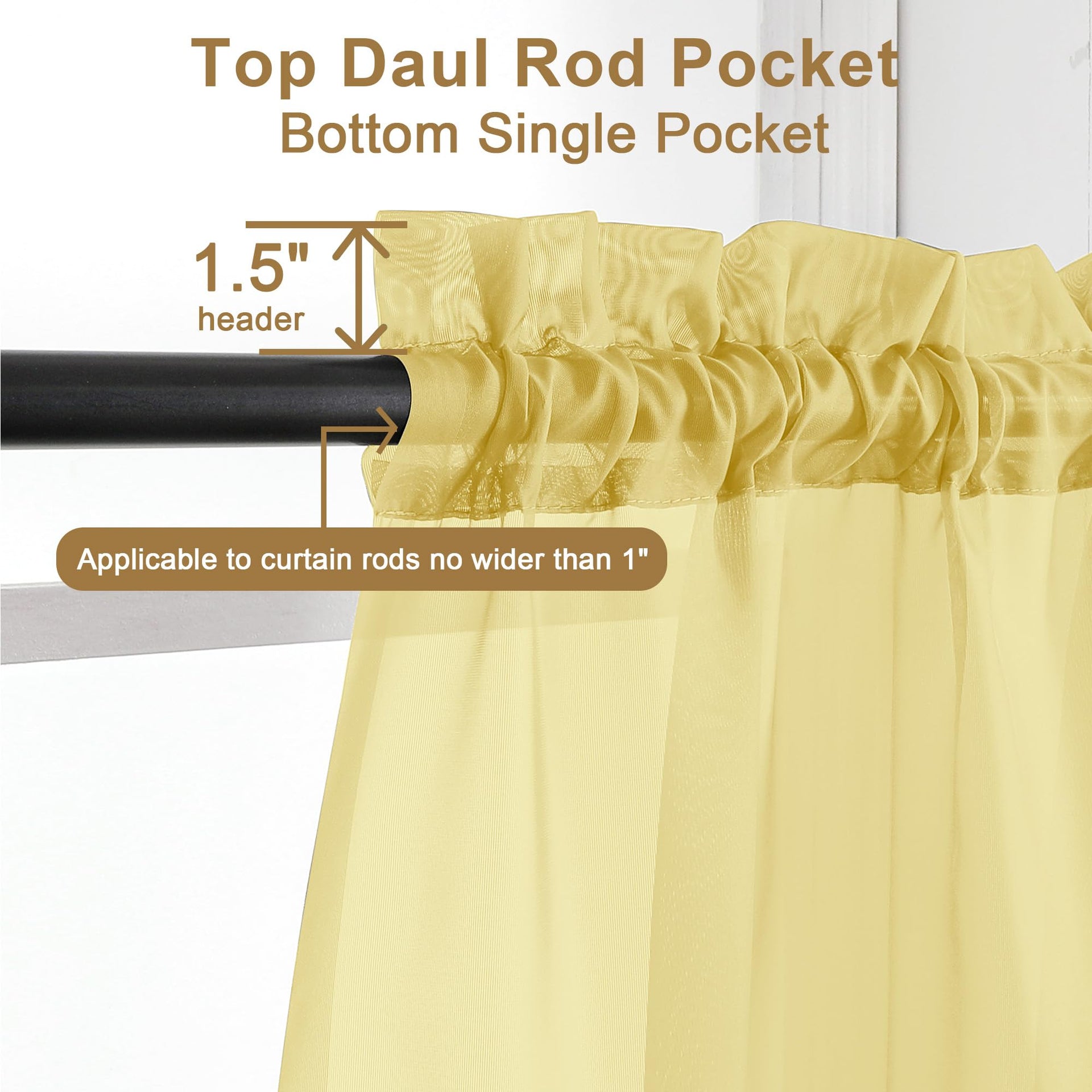 Mustard Yellow Short Sheer Curtains 30 inch Length (2 Count)
